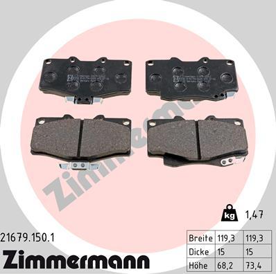 Zimmermann 21679.150.1 - Тормозные колодки, дисковые, комплект parts5.com