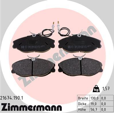 Zimmermann 21674.190.1 - Тормозные колодки, дисковые, комплект parts5.com