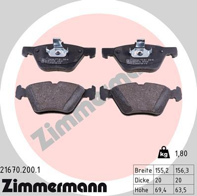 Zimmermann 21670.200.1 - Тормозные колодки, дисковые, комплект parts5.com