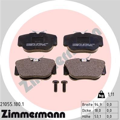 Zimmermann 21055.180.1 - Тормозные колодки, дисковые, комплект parts5.com