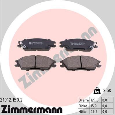 Zimmermann 21012.150.2 - Тормозные колодки, дисковые, комплект parts5.com
