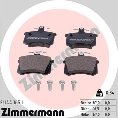 Zimmermann 21144.165.1 - Тормозные колодки, дисковые, комплект parts5.com