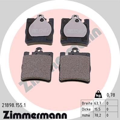 Zimmermann 21898.155.1 - Тормозные колодки, дисковые, комплект parts5.com