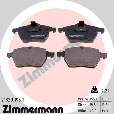 Zimmermann 21829.195.1 - Тормозные колодки, дисковые, комплект parts5.com