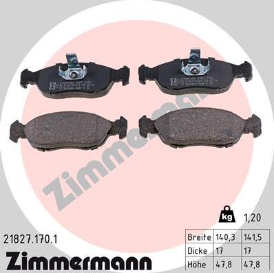 Zimmermann 21827.170.1 - Тормозные колодки, дисковые, комплект parts5.com