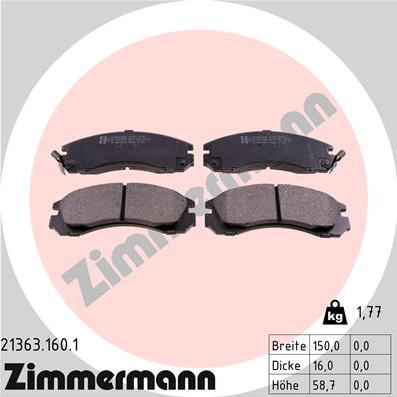 Zimmermann 21363.160.1 - Тормозные колодки, дисковые, комплект parts5.com