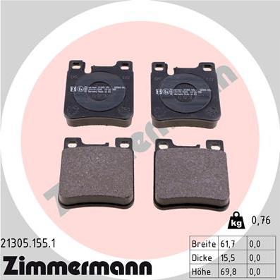 Zimmermann 21305.155.1 - Тормозные колодки, дисковые, комплект parts5.com