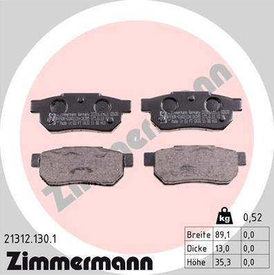 Zimmermann 21312.130.1 - Тормозные колодки, дисковые, комплект parts5.com