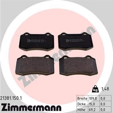 Zimmermann 21381.150.1 - Тормозные колодки, дисковые, комплект parts5.com