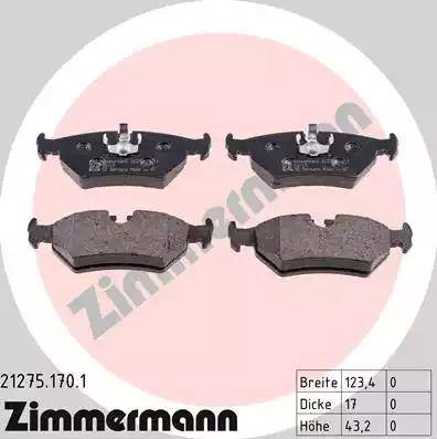 Zimmermann 21275.170.1 - Тормозные колодки, дисковые, комплект parts5.com