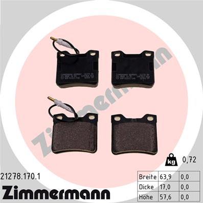 Zimmermann 21278.170.1 - Тормозные колодки, дисковые, комплект parts5.com