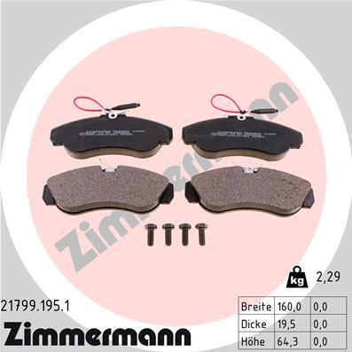 Zimmermann 21799.195.1 - Тормозные колодки, дисковые, комплект parts5.com