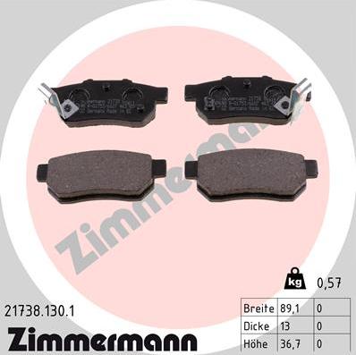 Zimmermann 21738.130.1 - Тормозные колодки, дисковые, комплект parts5.com