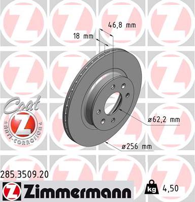 Zimmermann 285.3509.20 - Тормозной диск parts5.com