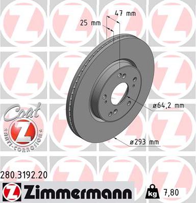 Zimmermann 280.3192.20 - Тормозной диск parts5.com