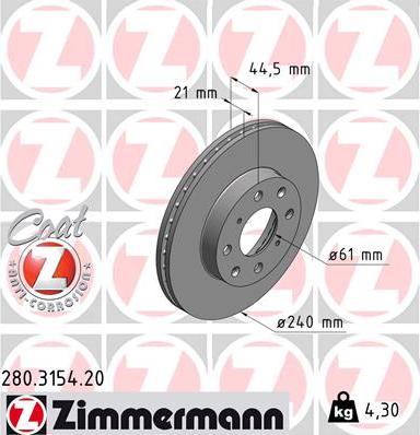 Zimmermann 280.3154.20 - Тормозной диск parts5.com