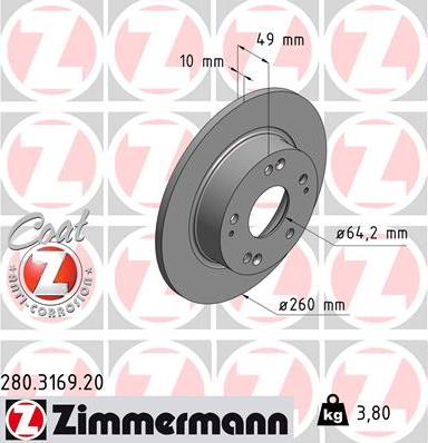 Zimmermann 280.3169.20 - Тормозной диск parts5.com
