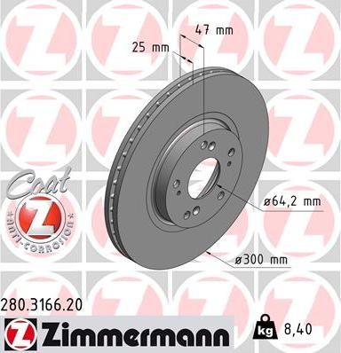 Zimmermann 280.3166.20 - Тормозной диск parts5.com