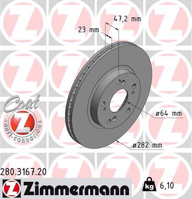 Zimmermann 280.3167.20 - Тормозной диск parts5.com