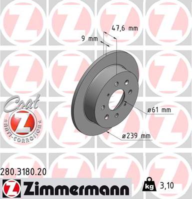 Zimmermann 280.3180.20 - Тормозной диск parts5.com