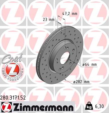 Zimmermann 280.3171.52 - Тормозной диск parts5.com