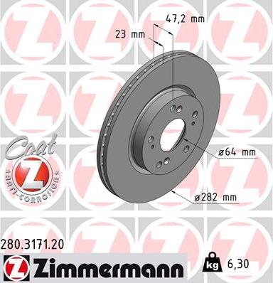 Zimmermann 280.3171.20 - Тормозной диск parts5.com