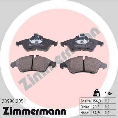 Zimmermann 23990.205.1 - Тормозные колодки, дисковые, комплект parts5.com