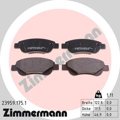 Zimmermann 23959.175.1 - Тормозные колодки, дисковые, комплект parts5.com