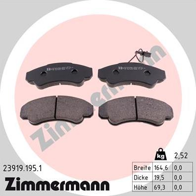 Zimmermann 23919.195.1 - Тормозные колодки, дисковые, комплект parts5.com
