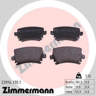 Zimmermann 23914.170.1 - Тормозные колодки, дисковые, комплект parts5.com