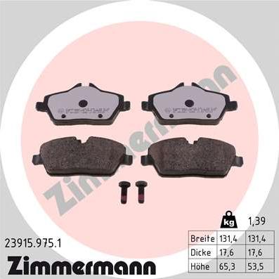 Zimmermann 23915.975.1 - Тормозные колодки, дисковые, комплект parts5.com