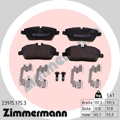 Zimmermann 23915.175.3 - Тормозные колодки, дисковые, комплект parts5.com