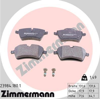 Zimmermann 23984.180.1 - Тормозные колодки, дисковые, комплект parts5.com