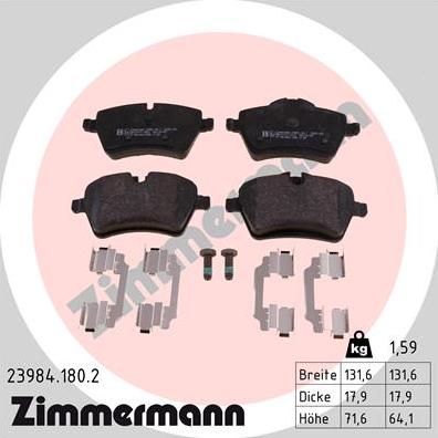 Zimmermann 23984.180.2 - Тормозные колодки, дисковые, комплект parts5.com