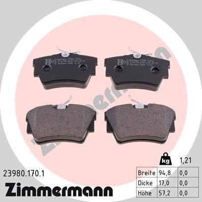 Zimmermann 23980.170.1 - Тормозные колодки, дисковые, комплект parts5.com