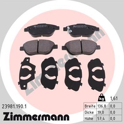 Zimmermann 23981.190.1 - Тормозные колодки, дисковые, комплект parts5.com
