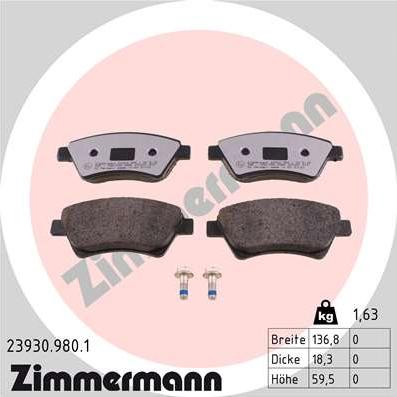 Zimmermann 23930.980.1 - Тормозные колодки, дисковые, комплект parts5.com