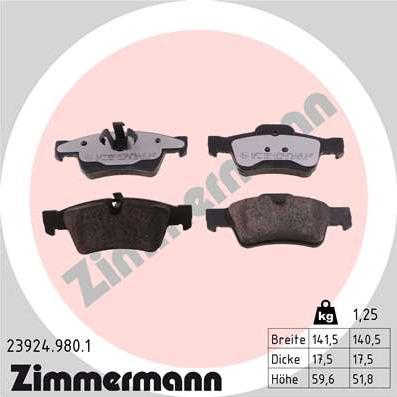 Zimmermann 23924.980.1 - Тормозные колодки, дисковые, комплект parts5.com