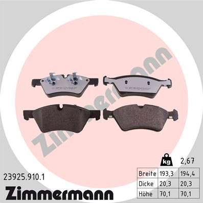 Zimmermann 23925.910.1 - Тормозные колодки, дисковые, комплект parts5.com