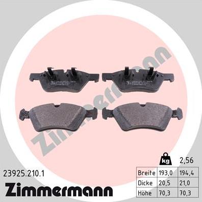 Zimmermann 23925.210.1 - Тормозные колодки, дисковые, комплект parts5.com