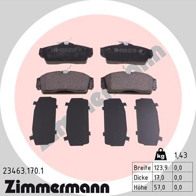 Zimmermann 23463.170.1 - Тормозные колодки, дисковые, комплект parts5.com