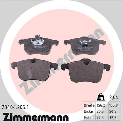 Zimmermann 23404.205.1 - Тормозные колодки, дисковые, комплект parts5.com