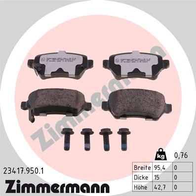 Zimmermann 23417.950.1 - Тормозные колодки, дисковые, комплект parts5.com