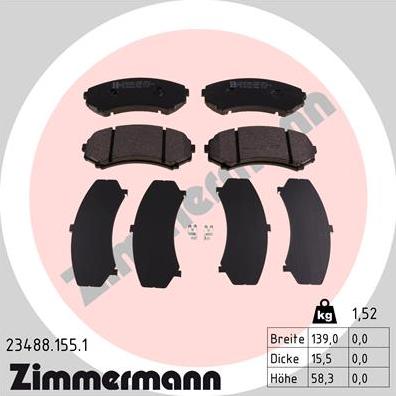 Zimmermann 23488.155.1 - Тормозные колодки, дисковые, комплект parts5.com