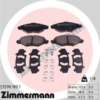 Zimmermann 23598.180.1 - Тормозные колодки, дисковые, комплект parts5.com