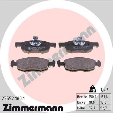 Zimmermann 23552.180.1 - Тормозные колодки, дисковые, комплект parts5.com