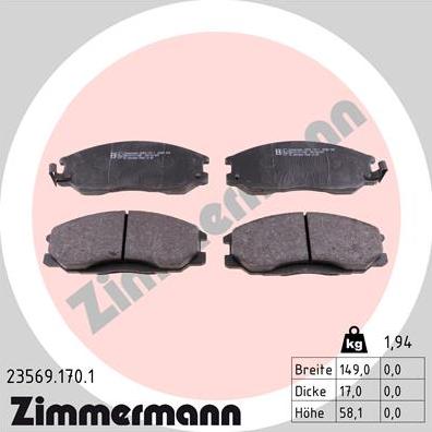 Zimmermann 23569.170.1 - Тормозные колодки, дисковые, комплект parts5.com