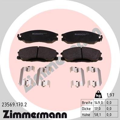 Zimmermann 23569.170.2 - Тормозные колодки, дисковые, комплект parts5.com