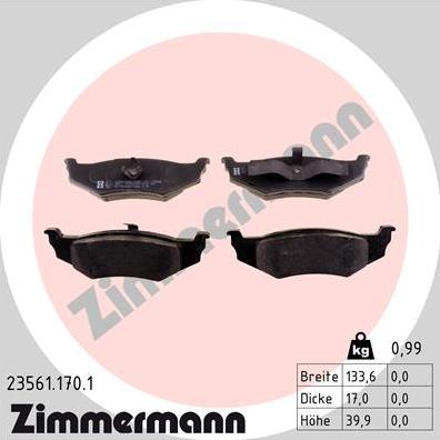 Zimmermann 23561.170.1 - Тормозные колодки, дисковые, комплект parts5.com