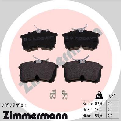 Zimmermann 23527.150.1 - Тормозные колодки, дисковые, комплект parts5.com